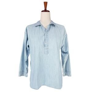 RALPH LAUREN Light Blue Cotton Chambray Half Button-Up Popover Top Size 12